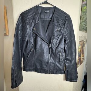 Topshop Black Faux Leather Moto Jacket Biker Zip Womens US 8 EU 40
